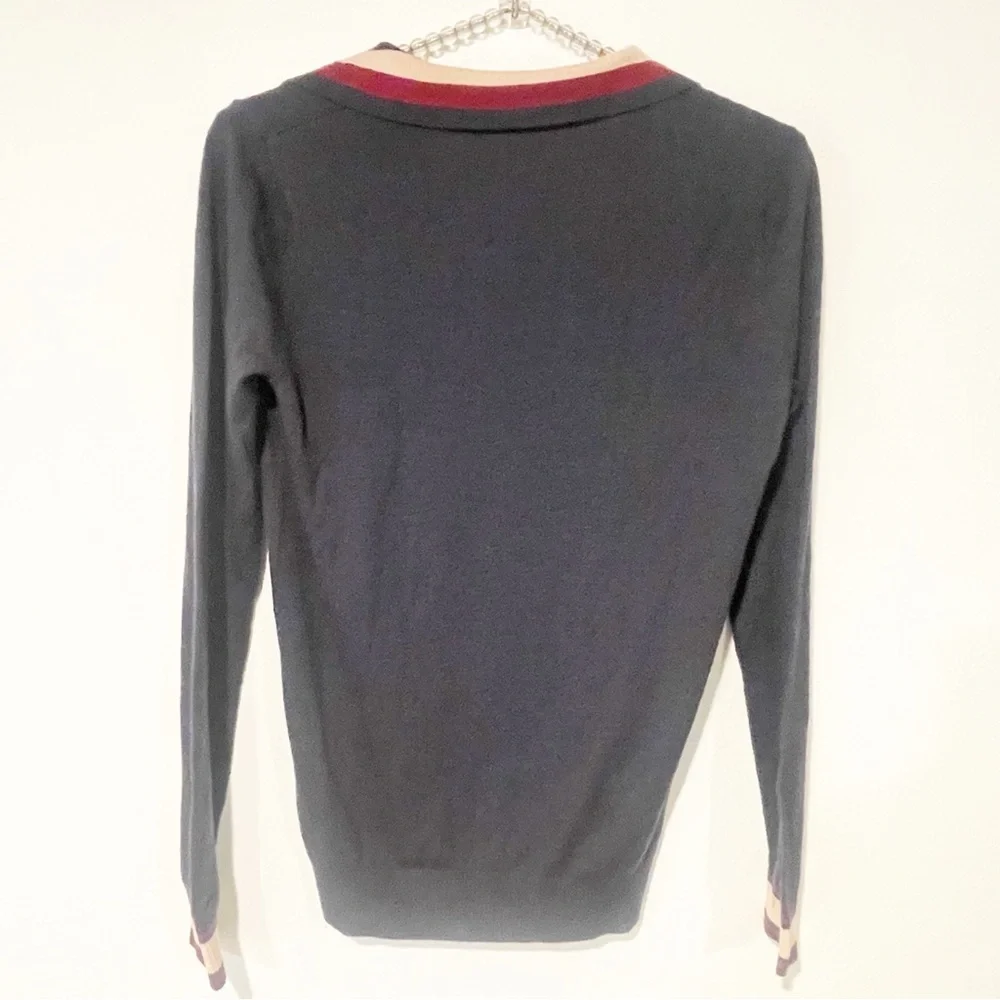 Jodhpur Size 0 Blue Cashmere Wool Ribbed V‎ Neck Collared Sweater